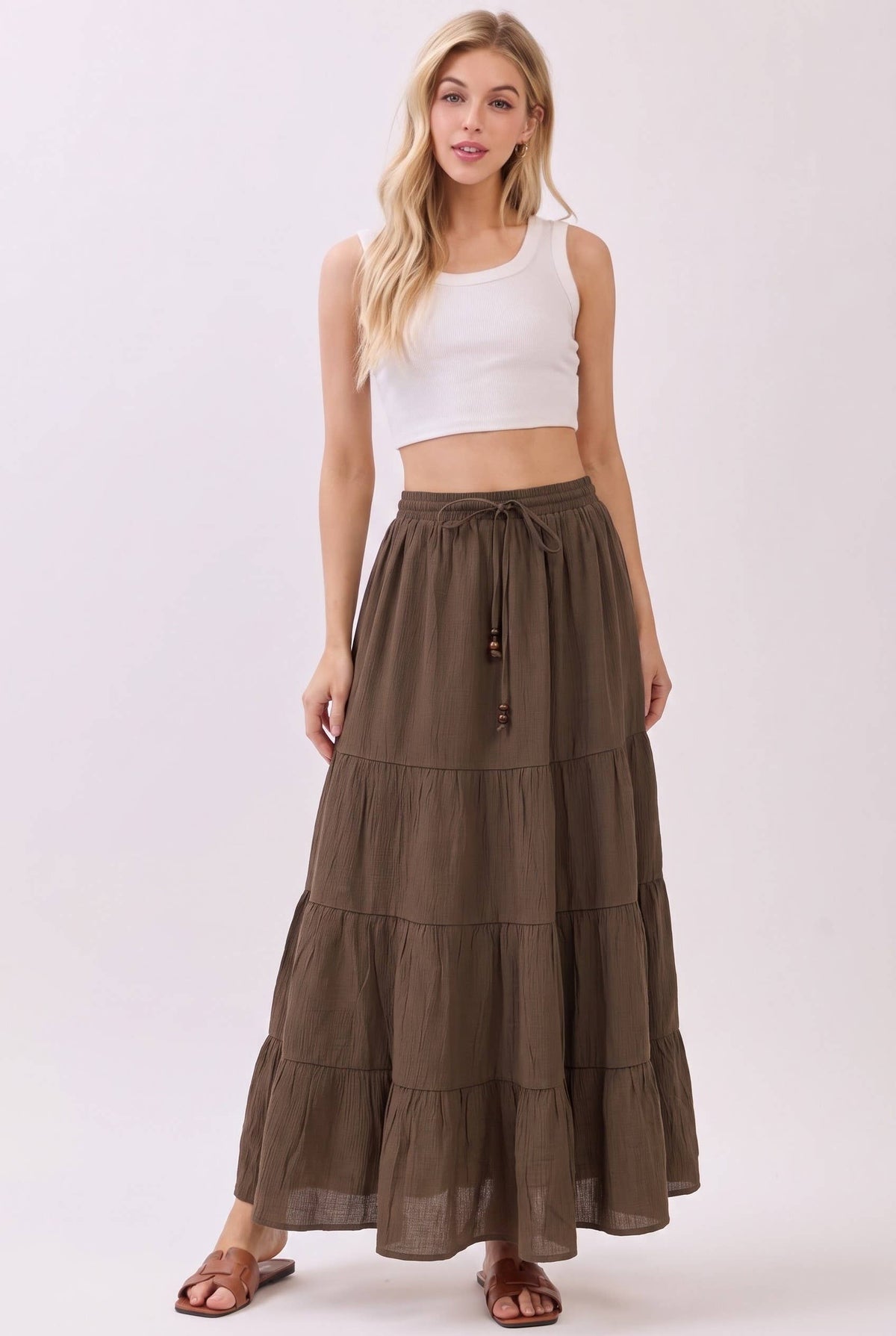 Solid Tiered Maxi Skirt