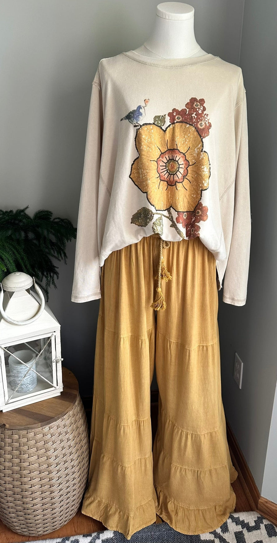 Flower Top w/ Flowy Mustard Pants