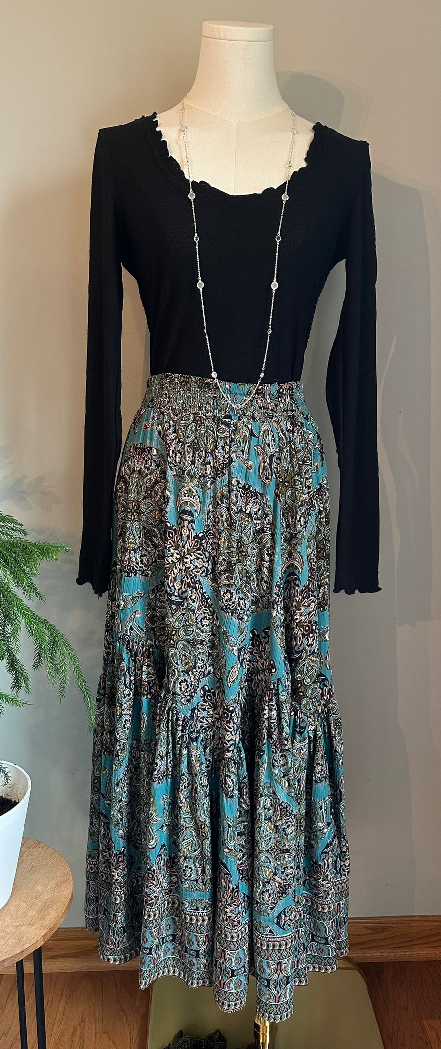 Black Top With Paisley Skirt