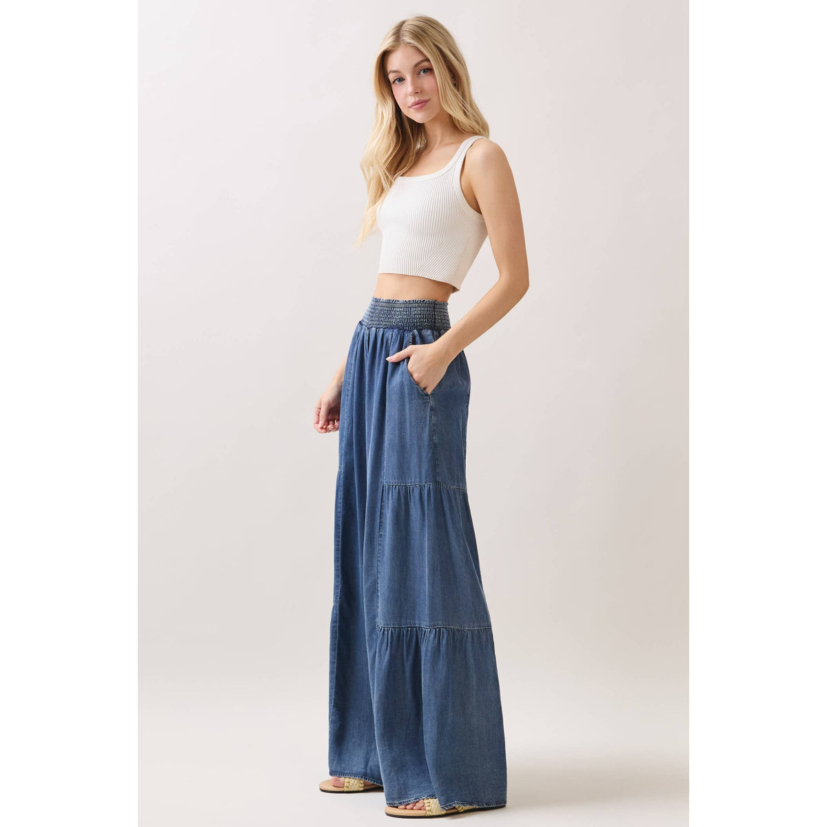 Denim Tencel Wide leg Pants