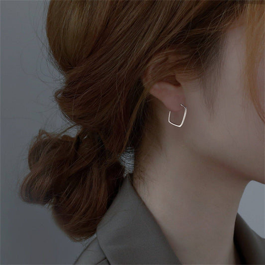 Gold Minimalist Square Hoop Earrings in 925 Sterling Silver