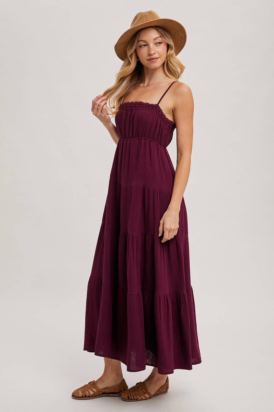 Smocked Ruffle Trim Tiered Maxi Dress