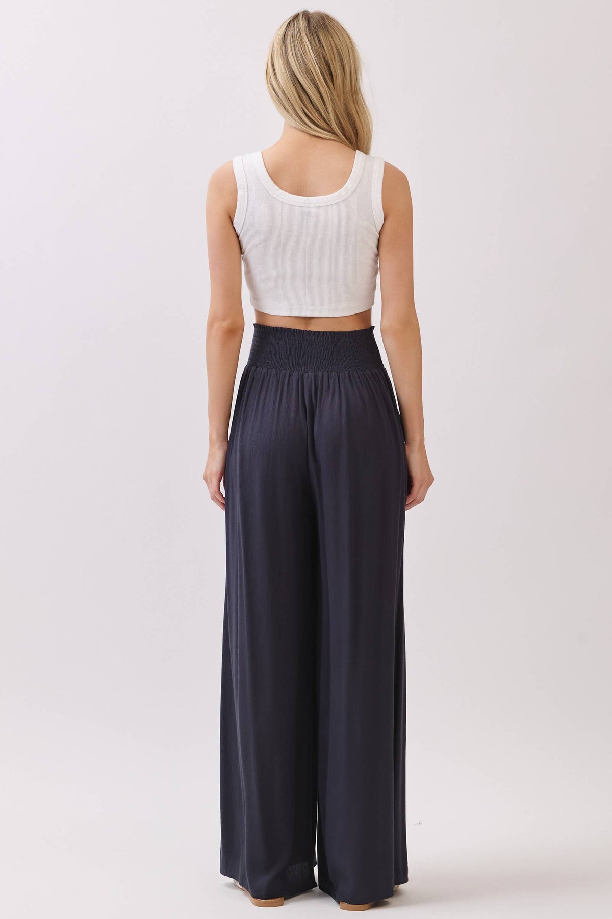 Wide Smock Waist Wide Leg Pants