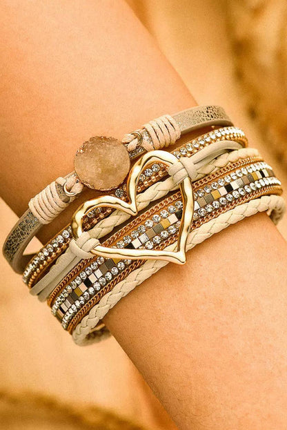 Boho Layered Heart Charm Bracelet
