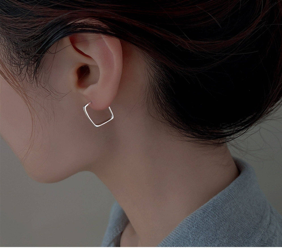 Gold Minimalist Square Hoop Earrings in 925 Sterling Silver