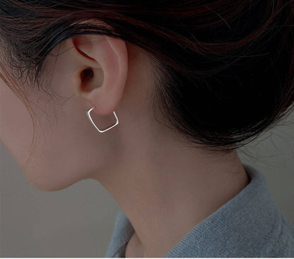 Gold Minimalist Square Hoop Earrings in 925 Sterling Silver