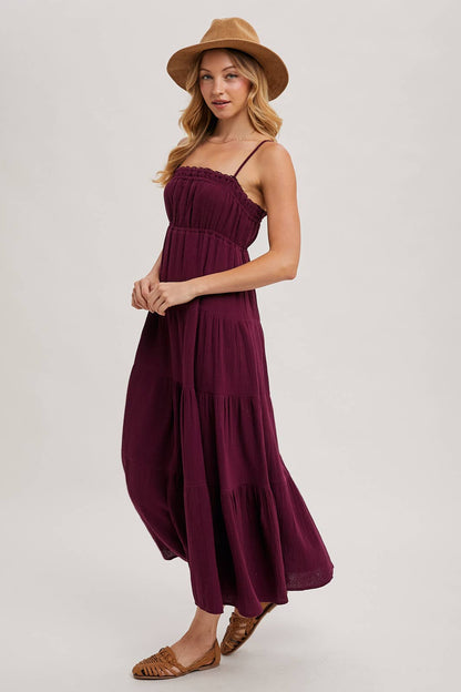 Smocked Ruffle Trim Tiered Maxi Dress