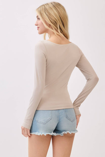 Double Layer Square Neck Long Sleeve Top