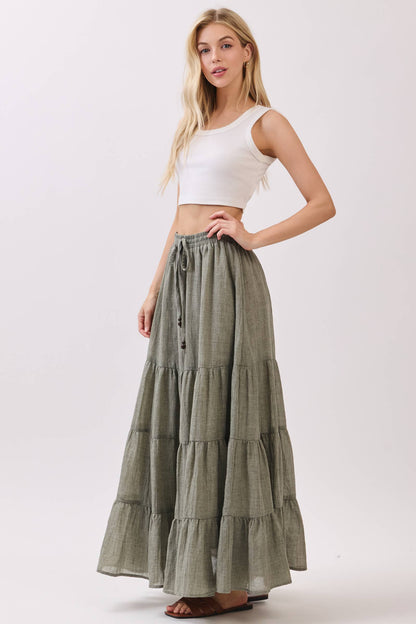 Tiered Coconut Tie Detail Maxi Skirt