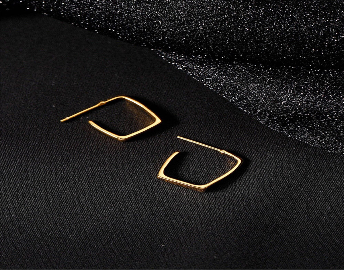 Gold Minimalist Square Hoop Earrings in 925 Sterling Silver