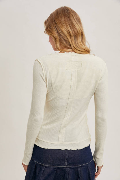 Ruffled Scoop Neck Exposed Seam Long Sleeve Top