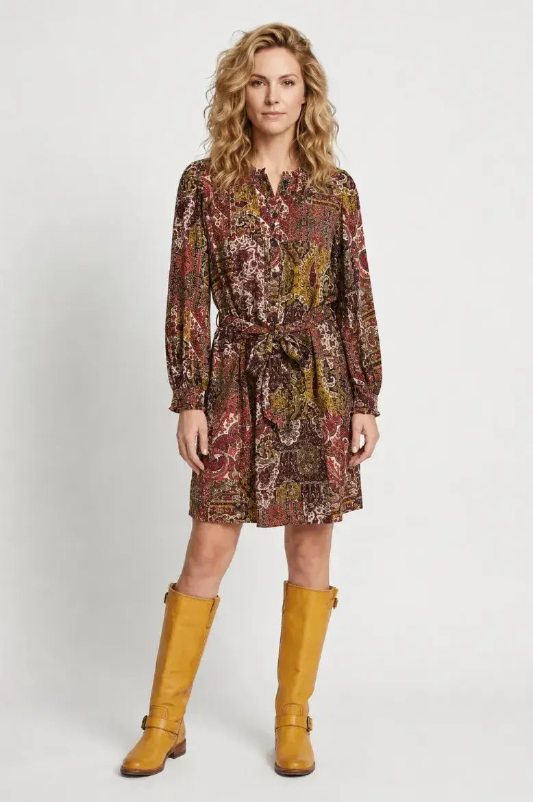 Georgette Paisley Tied Button Front Dress