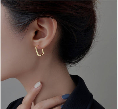 Gold Minimalist Square Hoop Earrings in 925 Sterling Silver