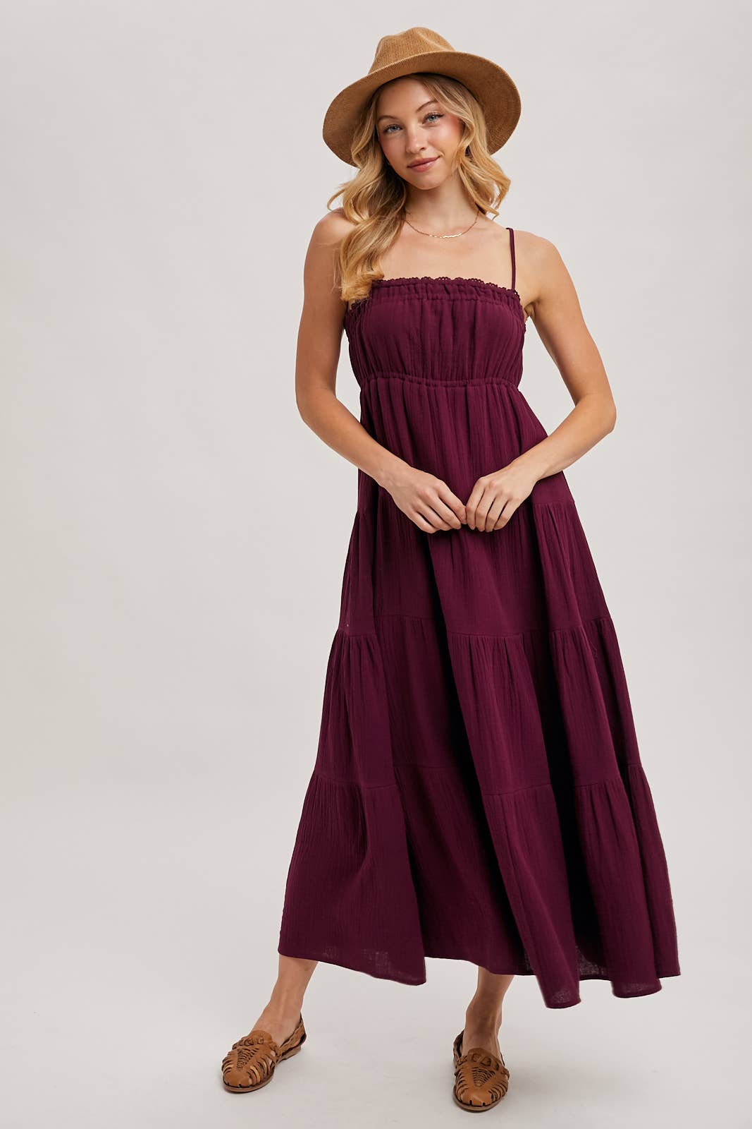 Smocked Ruffle Trim Tiered Maxi Dress