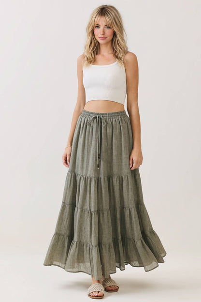 Tiered Coconut Tie Detail Maxi Skirt