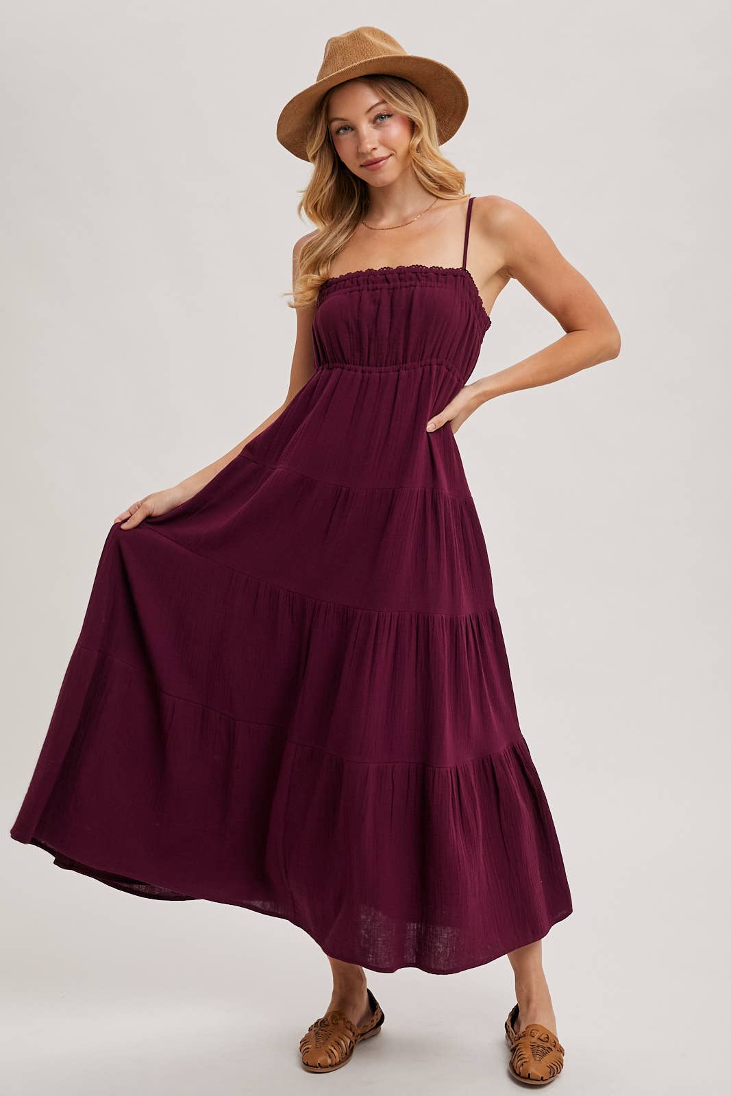 Smocked Ruffle Trim Tiered Maxi Dress