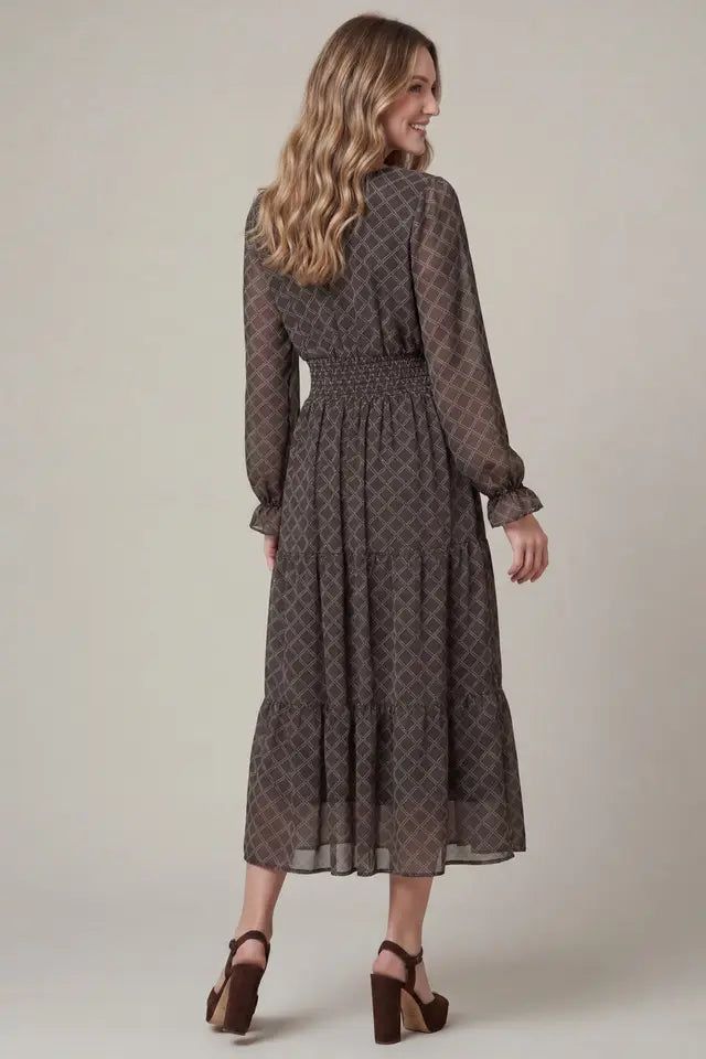 Long Sleeve Plaid Chiffon Dress