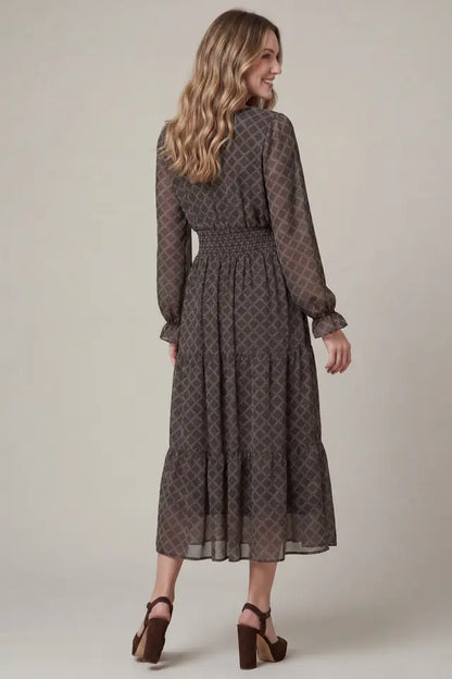 Long Sleeve Plaid Chiffon Dress