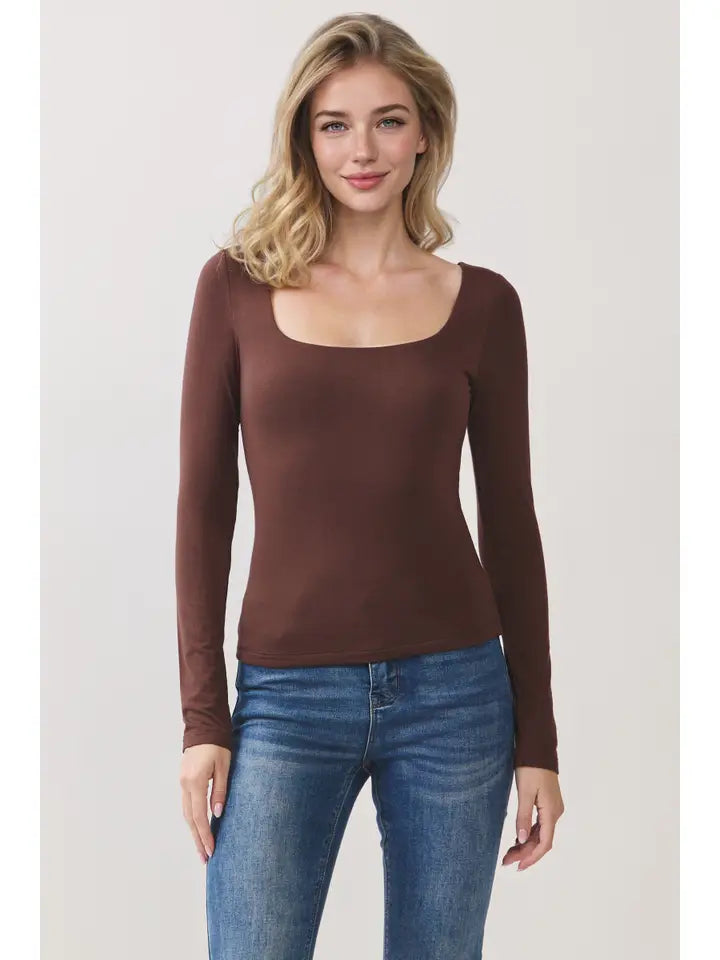 Double Layer Square Neck Long Sleeve Top