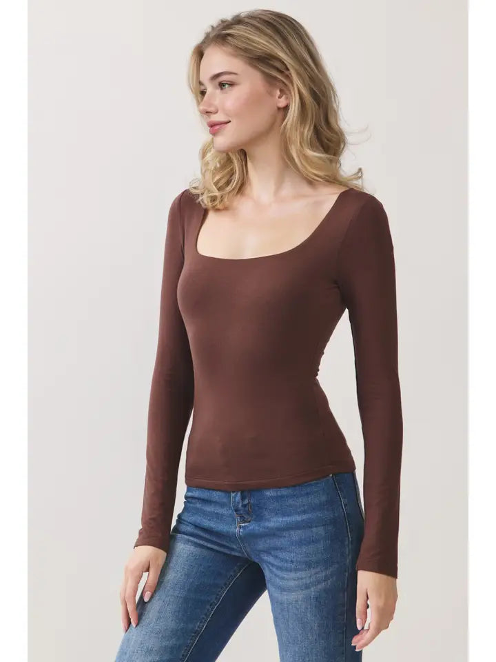 Double Layer Square Neck Long Sleeve Top