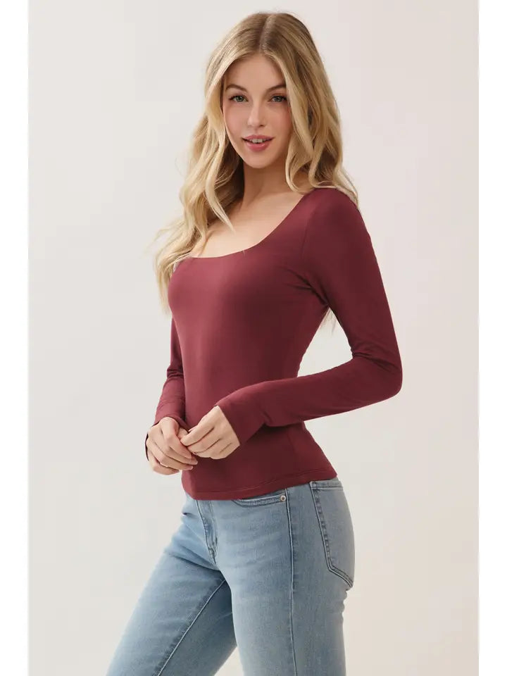 Double Layer Square Neck Long Sleeve Top