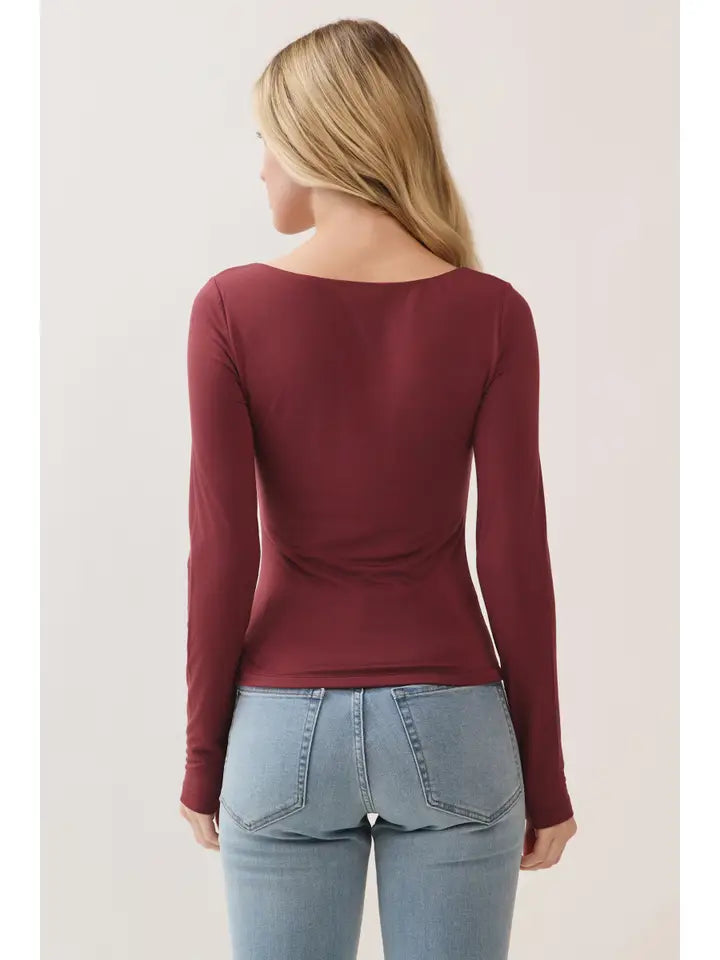 Double Layer Square Neck Long Sleeve Top