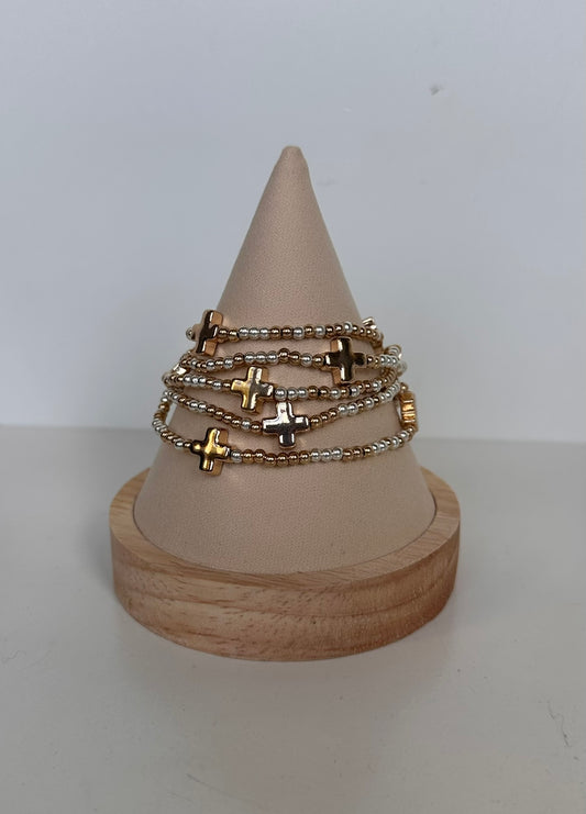 Mixed Media Beaded Cross Bracelet Set