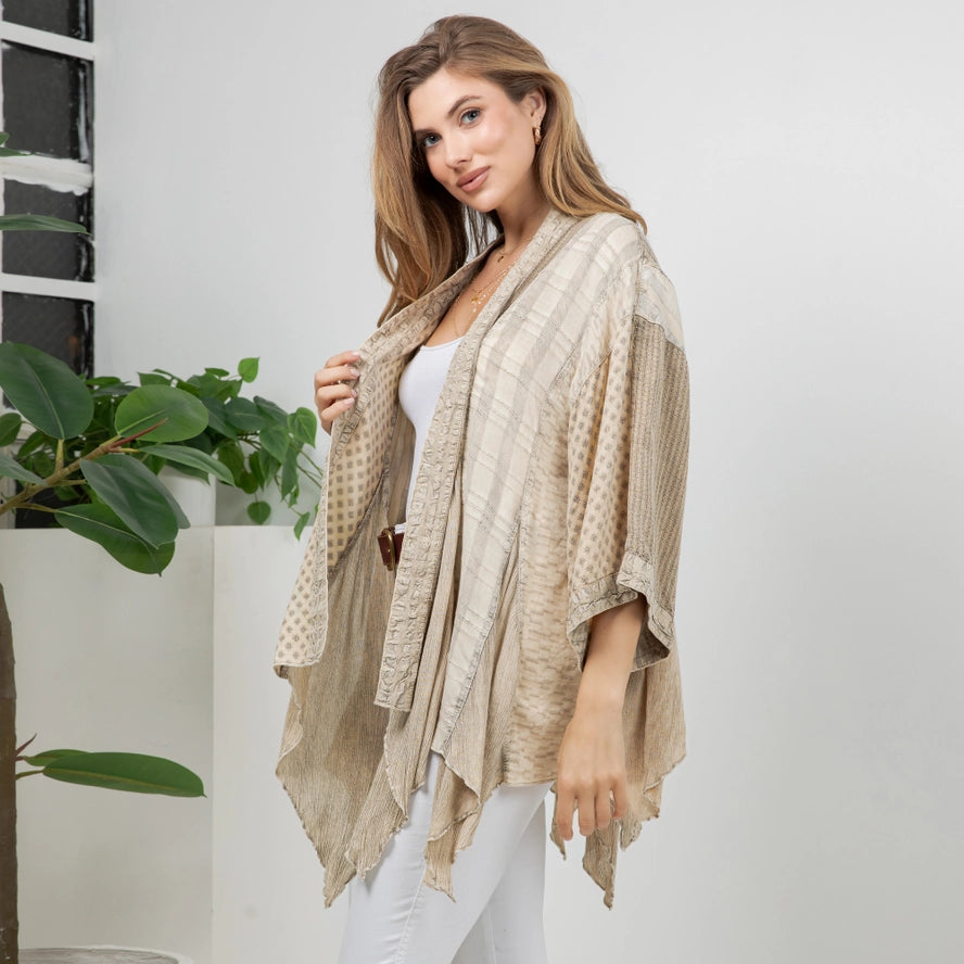 Boho Mixed Pattern Asymmetrical Kimono