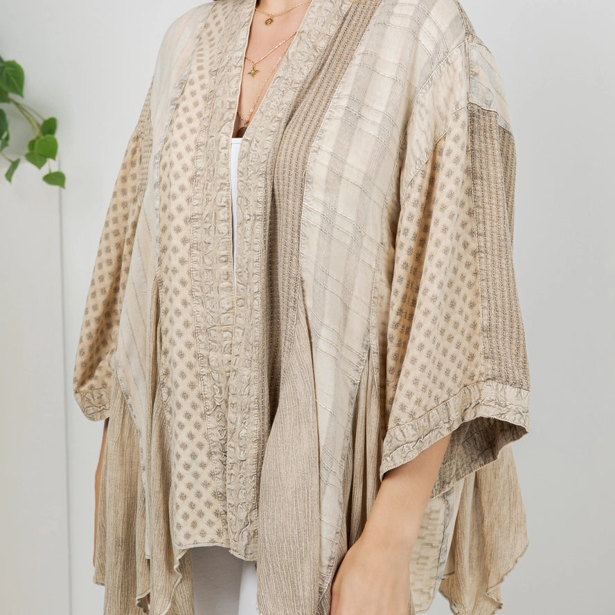 Boho Mixed Pattern Asymmetrical Kimono