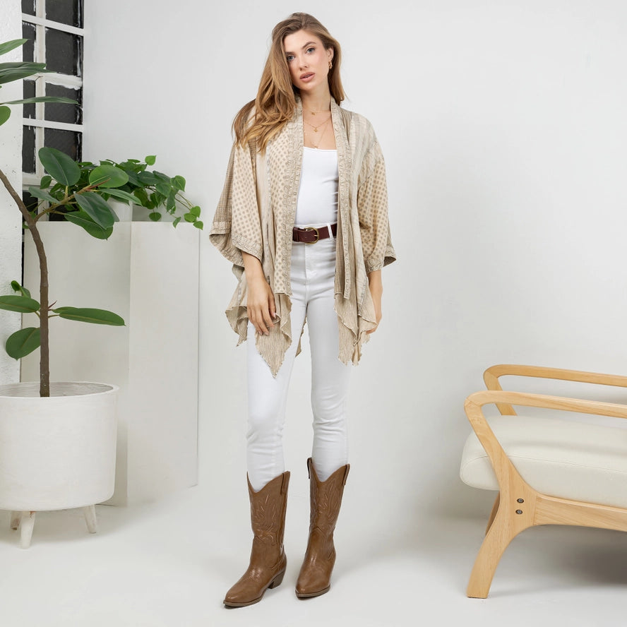 Boho Mixed Pattern Asymmetrical Kimono