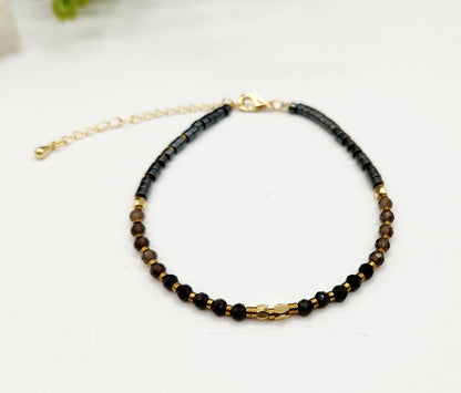 Obsidian/Smoky Quartz/Hematite Bracelet