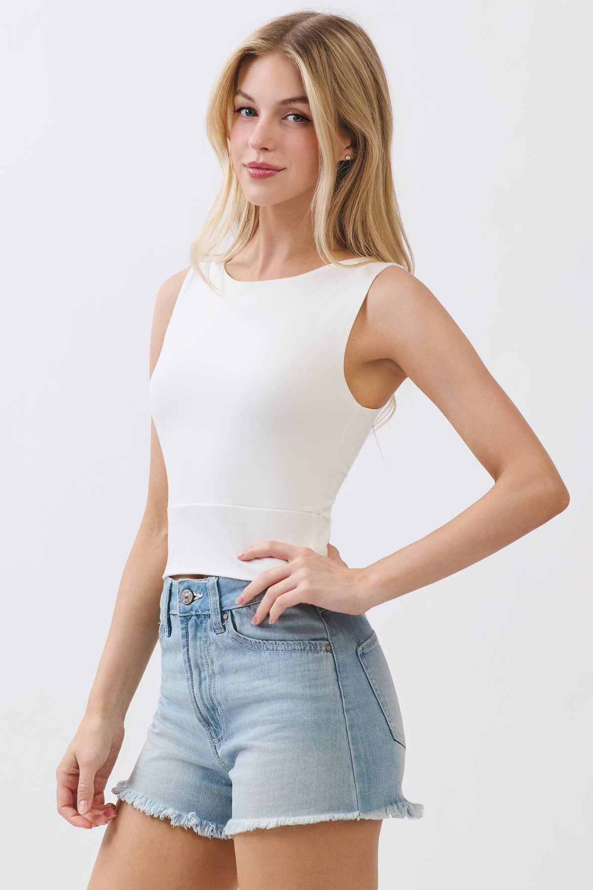 Double Layer Sleeveless Fitted Crop Top