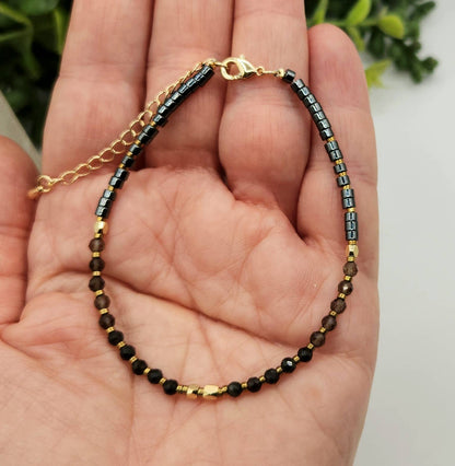 Obsidian/Smoky Quartz/Hematite Bracelet