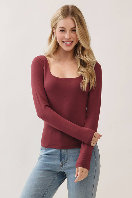 Double Layer Square Neck Long Sleeve Top