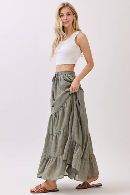 Tiered Coconut Tie Detail Maxi Skirt