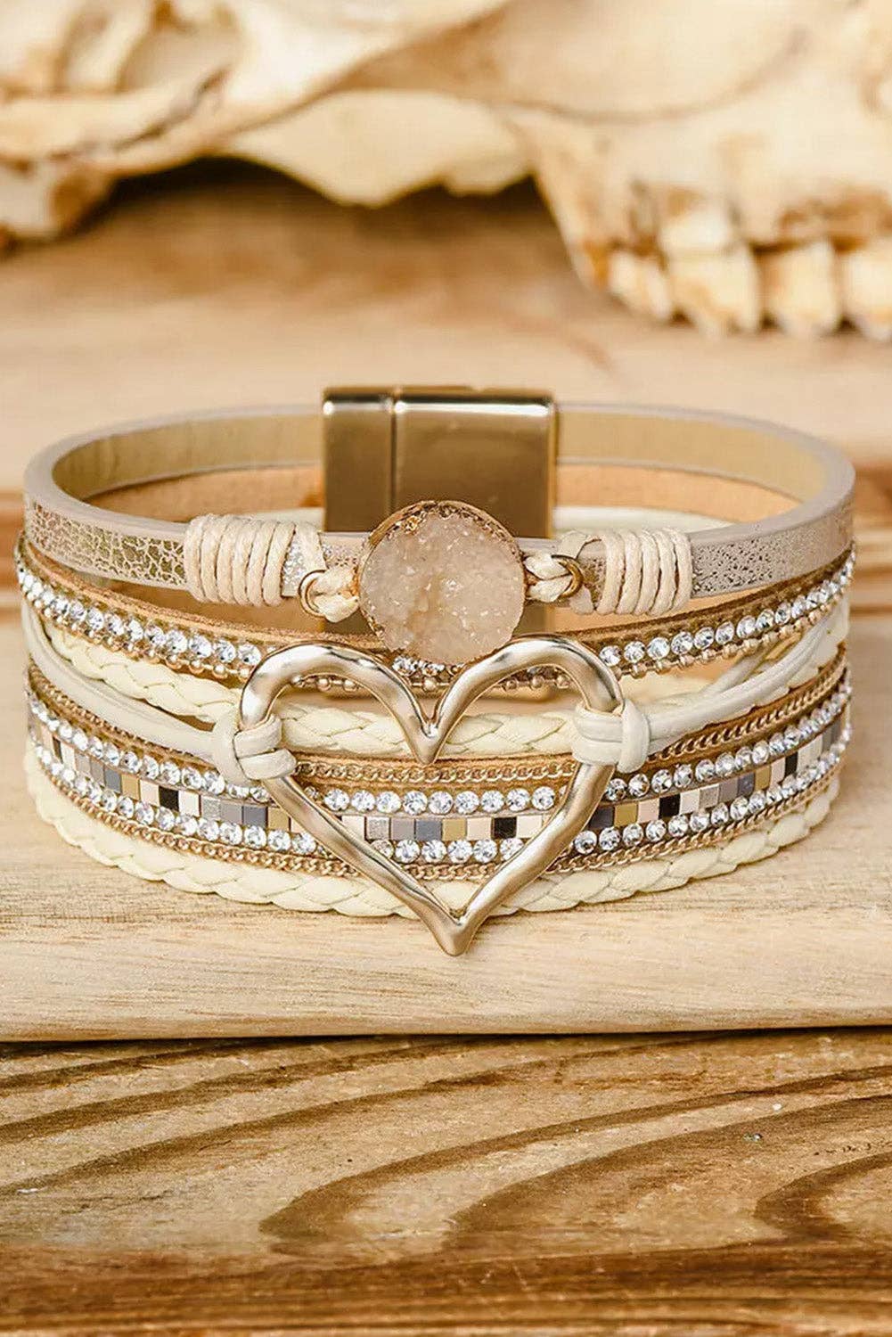 Boho Layered Heart Charm Bracelet