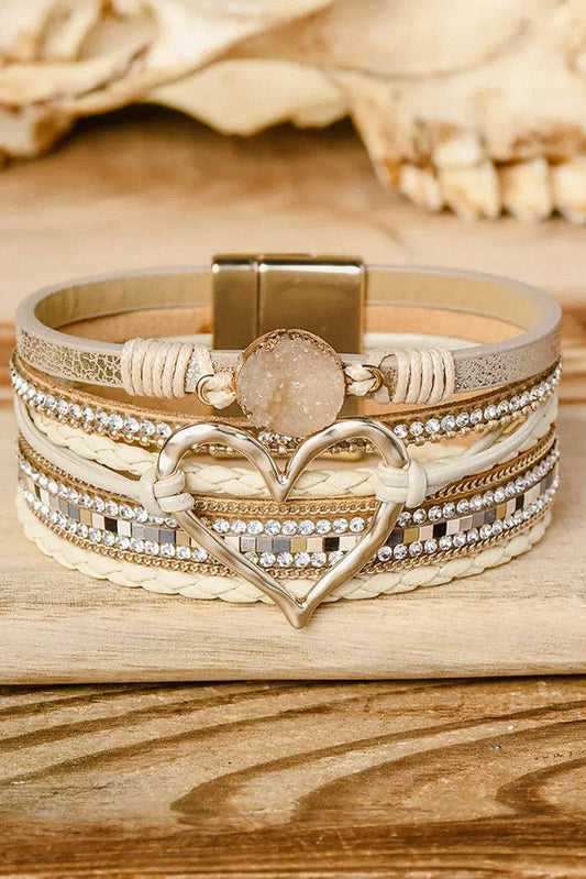Boho Layered Heart Charm Bracelet
