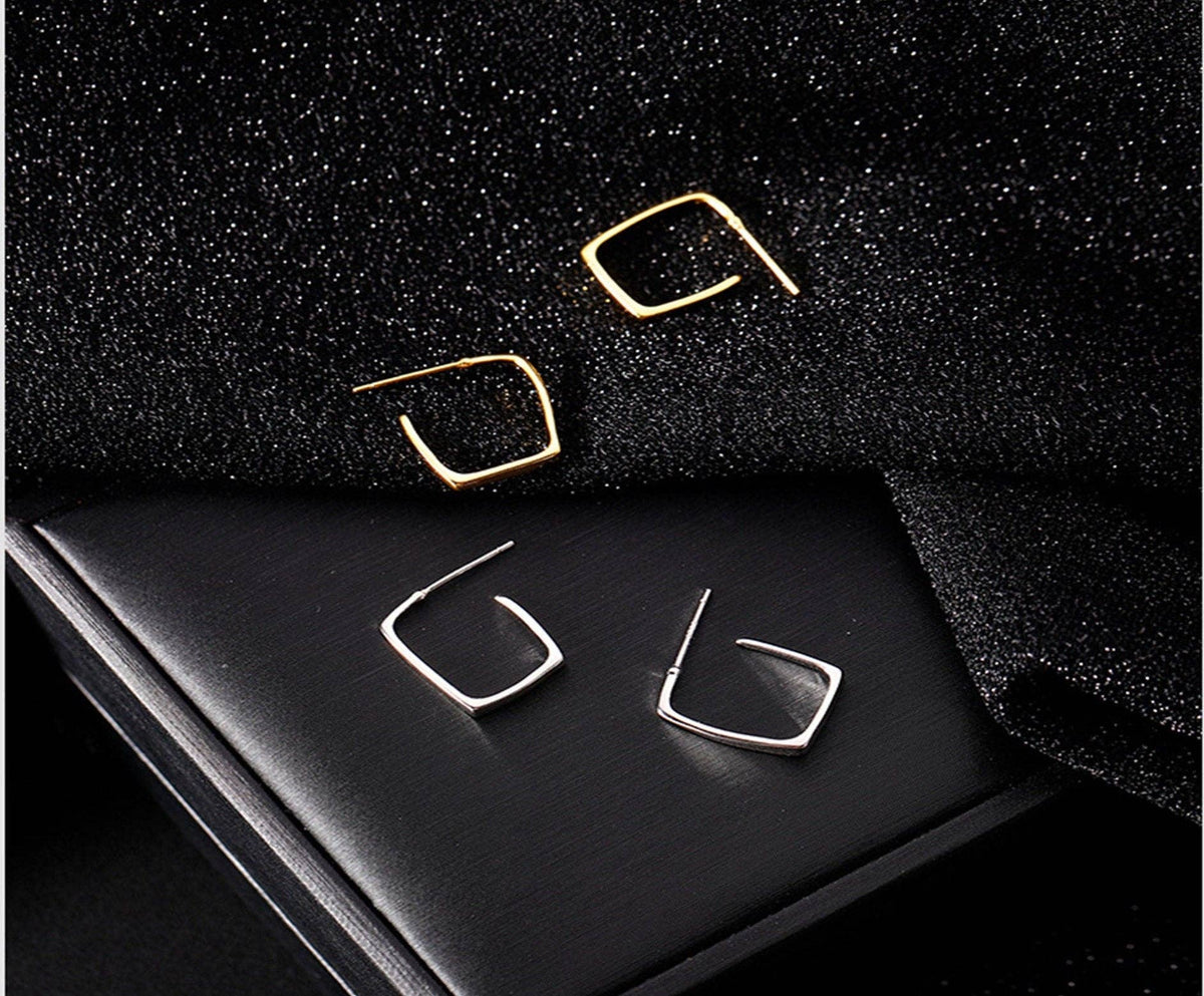 Gold Minimalist Square Hoop Earrings in 925 Sterling Silver
