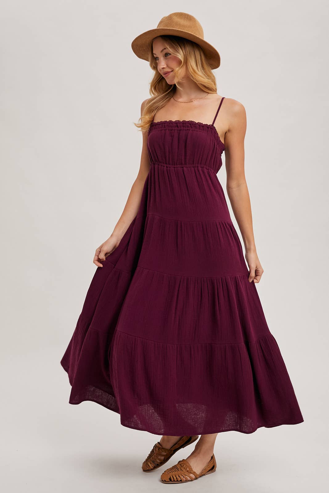 Smocked Ruffle Trim Tiered Maxi Dress