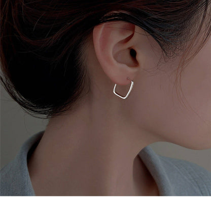 Gold Minimalist Square Hoop Earrings in 925 Sterling Silver