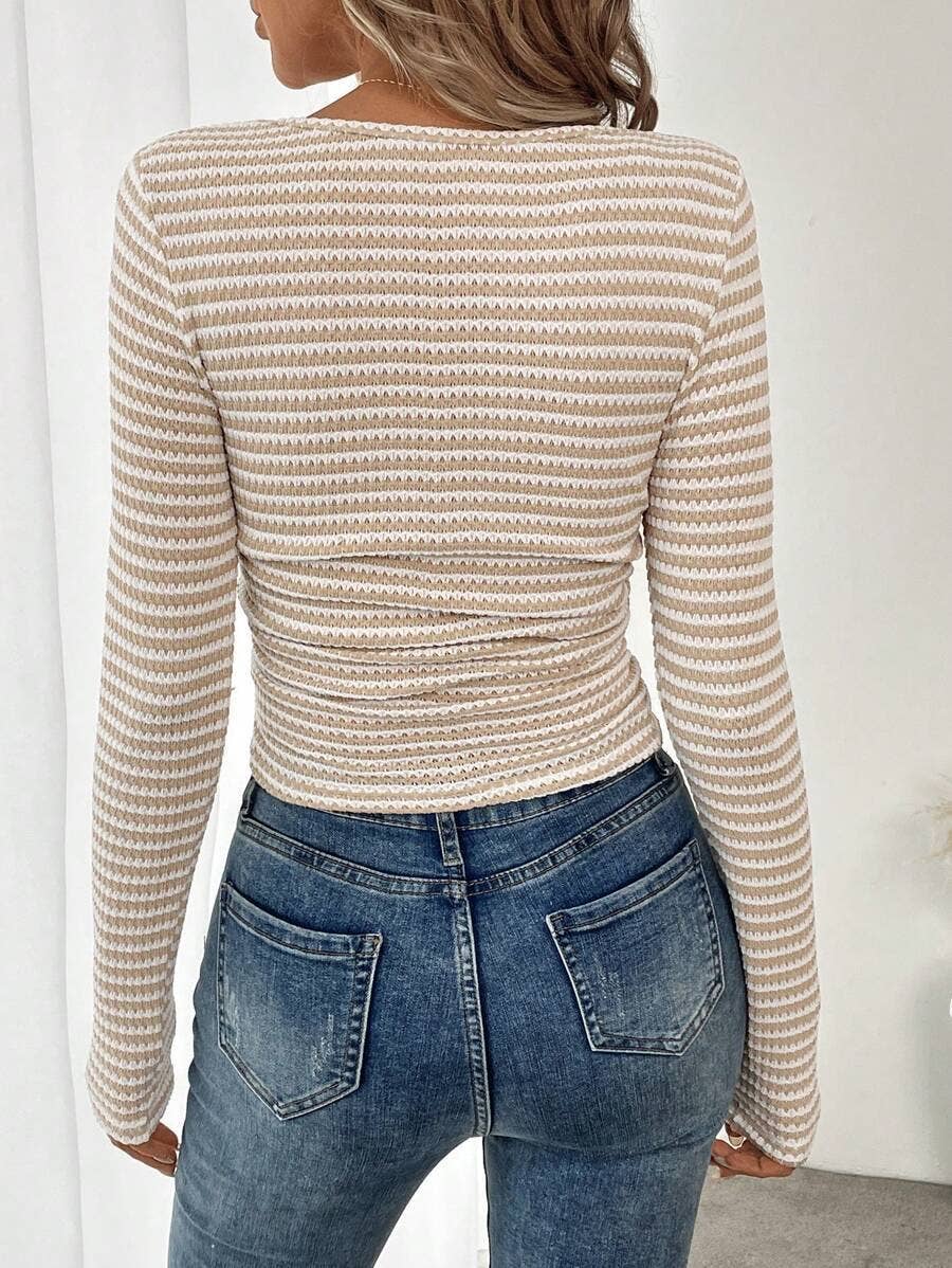 Striped Cotton Knit Square Neck Top