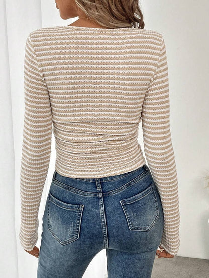 Striped Cotton Knit Square Neck Top