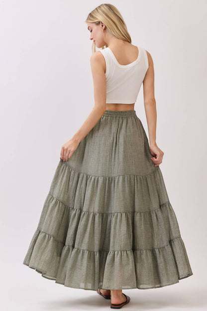 Tiered Coconut Tie Detail Maxi Skirt