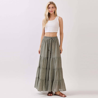 Tiered Coconut Tie Detail Maxi Skirt